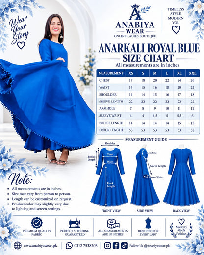 Anarkali Royal Blue Chiffon 2 Piece Frock with Bow Lace Detail