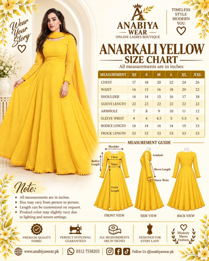 Anarkali Yellow Chiffon 2 Piece Frock with Bow Lace Detail