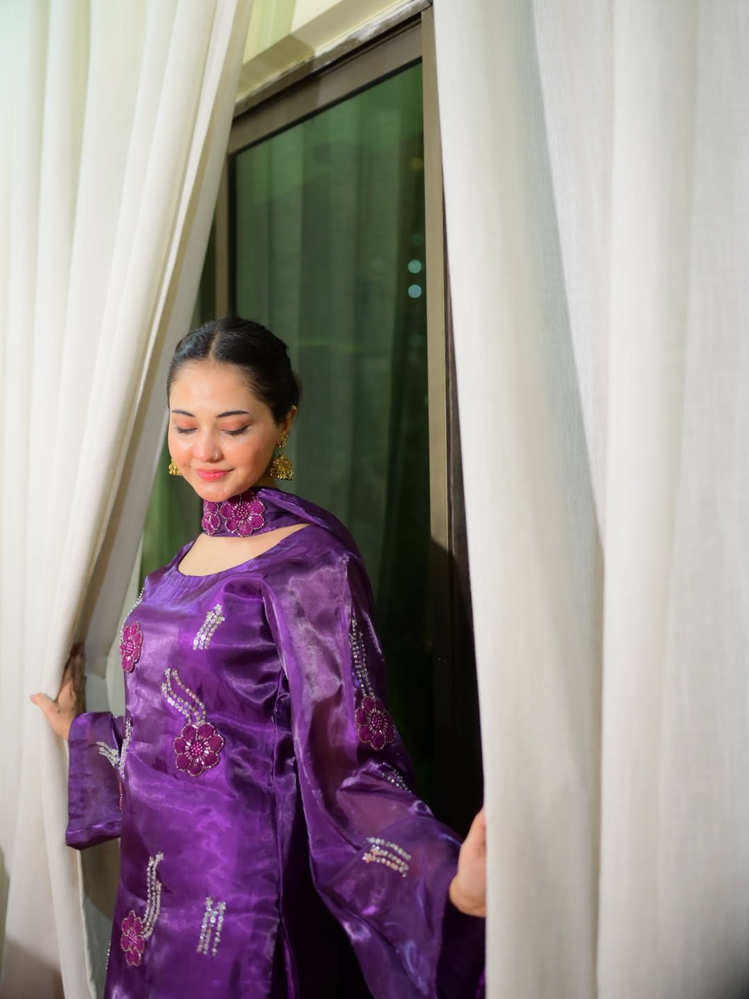 Plum Shisha Silk shirt with 3D embroidery and statement sleeves