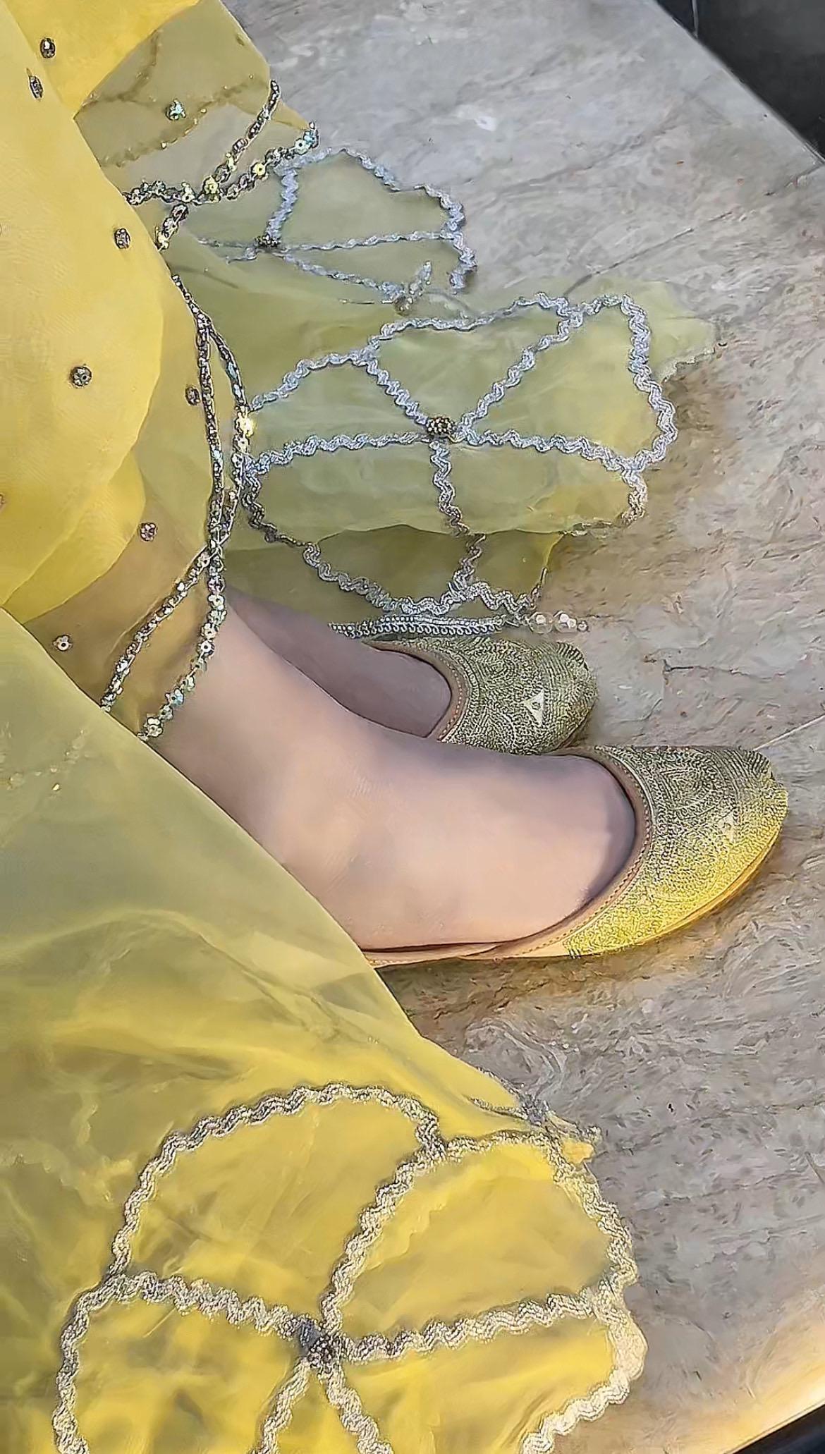 Gazal Lemon Katan silk capri close-up with rhinestone leaf detailing by Anabiyawear