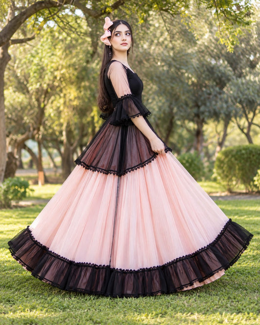 Jennie Black & blush Pink Chiffon Net Frock