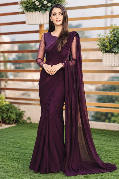 Jasmine Plum Chiffon Saree