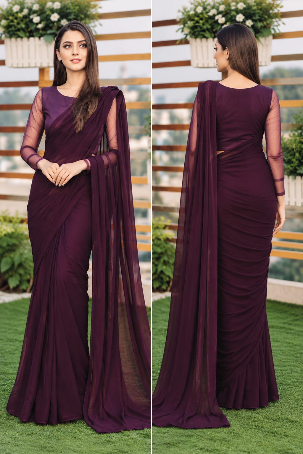 Jasmine Plum Chiffon Saree