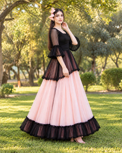 Jennie Black & blush Pink Chiffon Net Frock