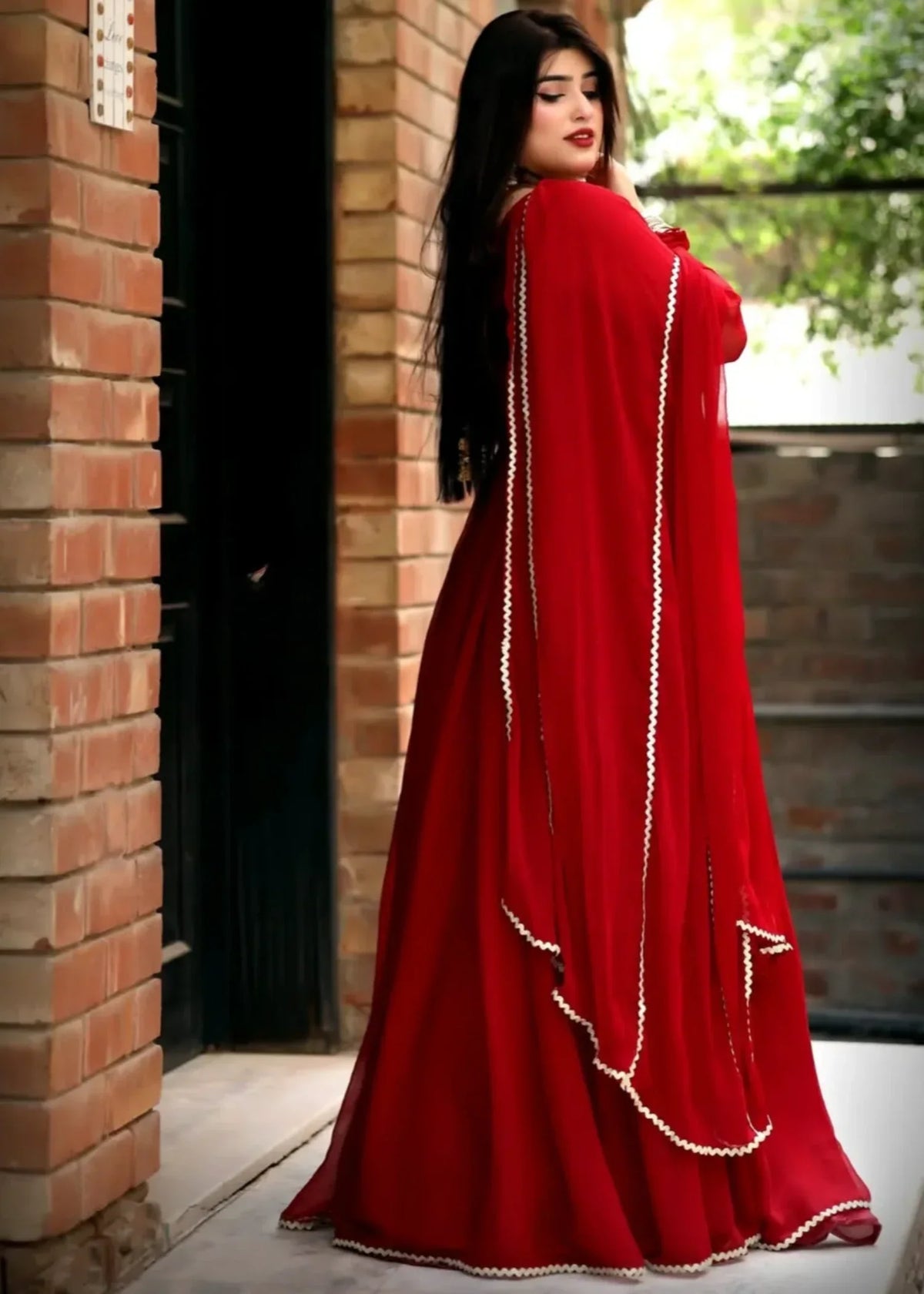 Raqas e Bismal Red Chiffon Frock with Cancan