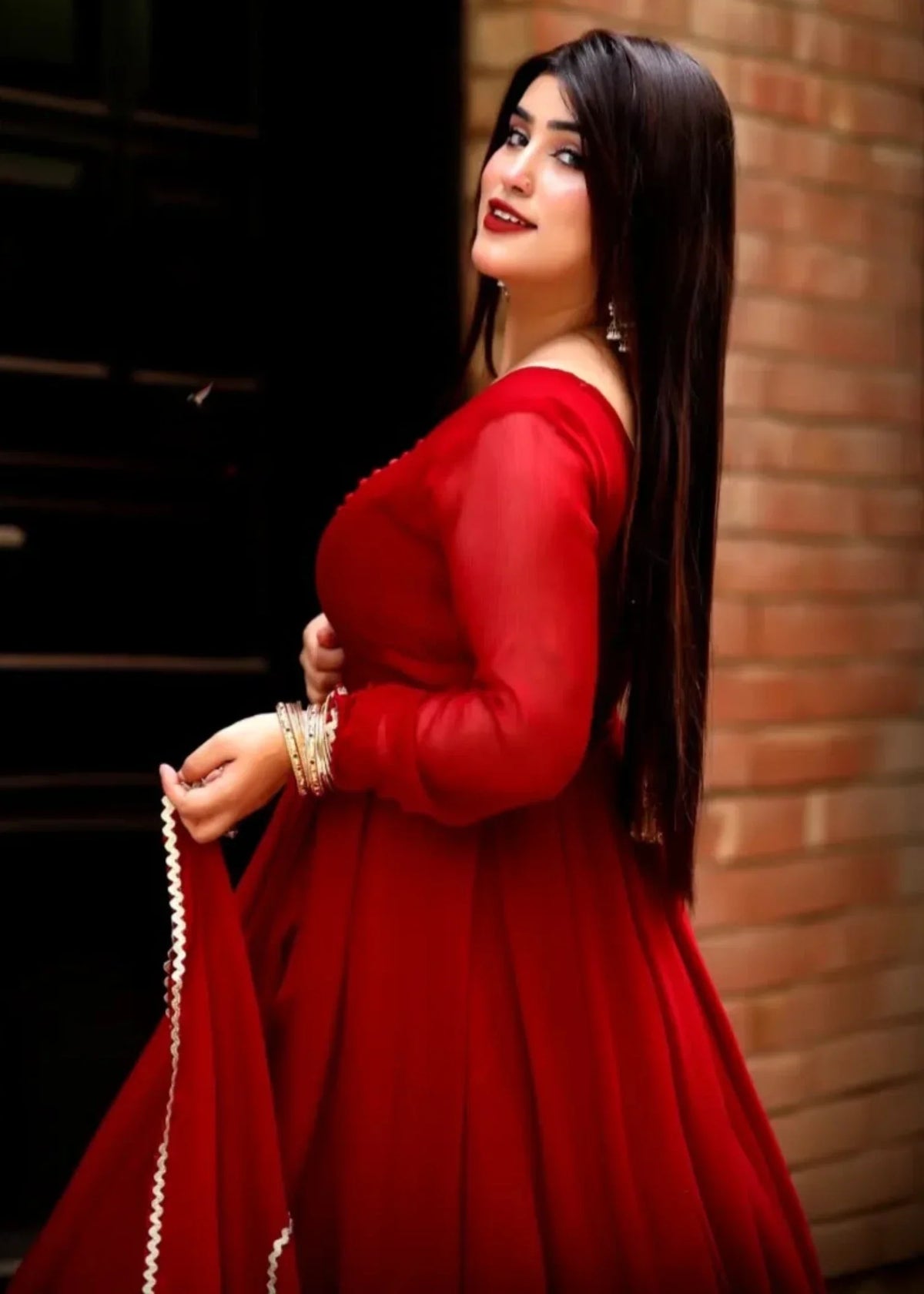 Raqas e Bismal Red Chiffon Frock with Cancan