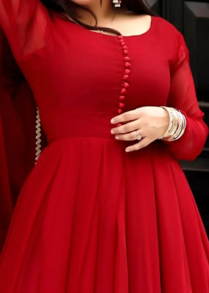 Raqas e Bismal Red Chiffon Frock with Cancan