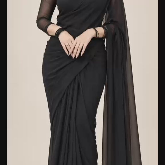 Shab Aara black ready to wear chiffon saree video