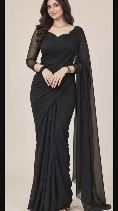 Shab Aara black ready to wear chiffon saree video