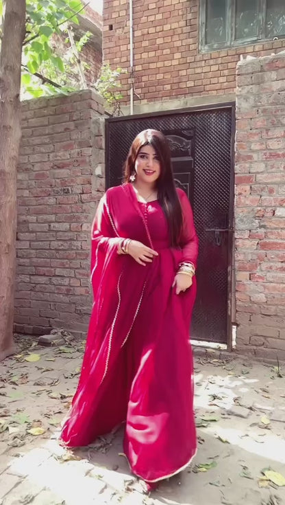 Raqas e Bismal Red Chiffon Frock with Cancan