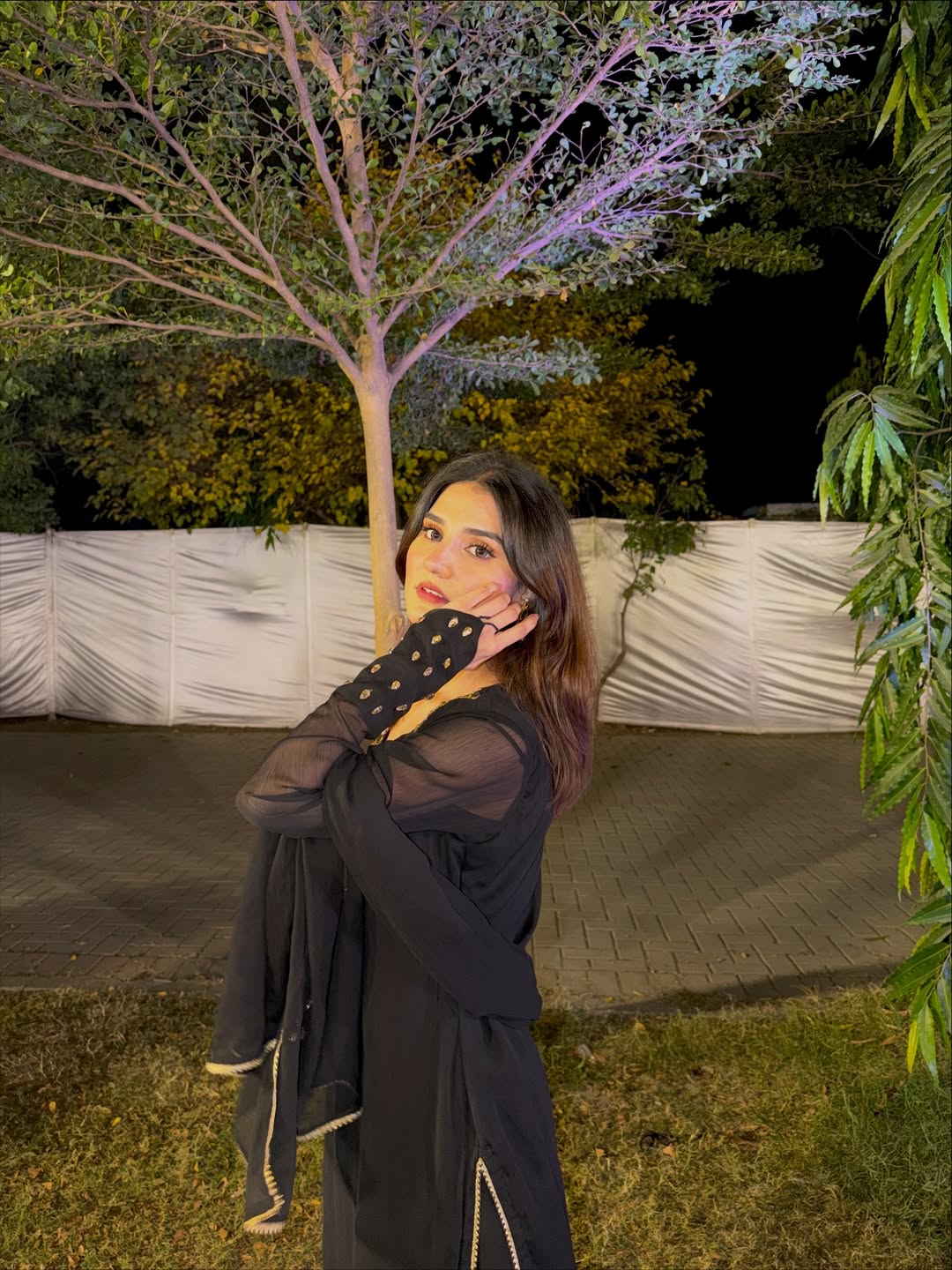 Rang-e-Shabnam black chiffon gharara suit featuring sheer sleeves, embellished cuffs and matching dupatta