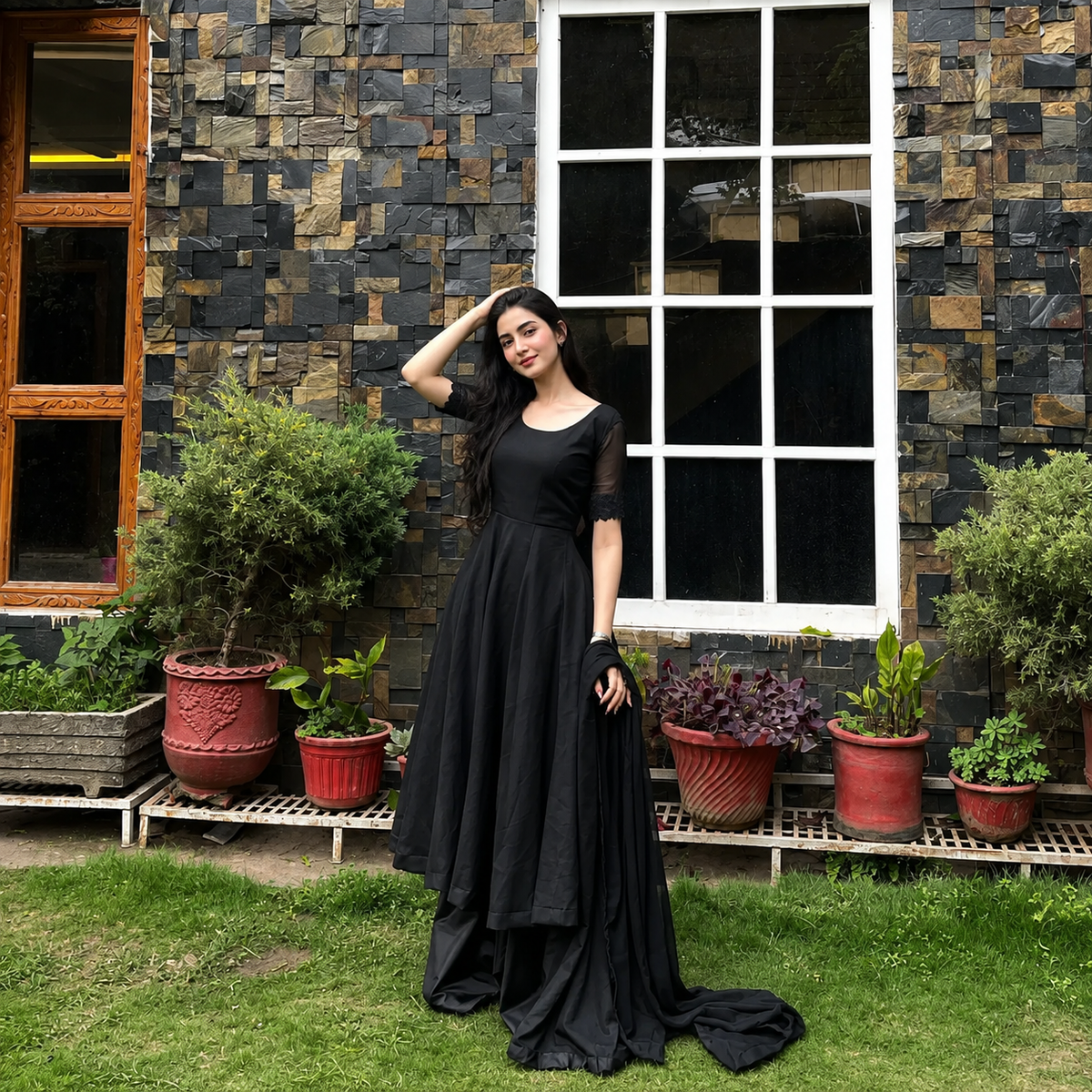 Shab-e-Hussan Black Chiffon 3-Piece Maxi with Palazzo