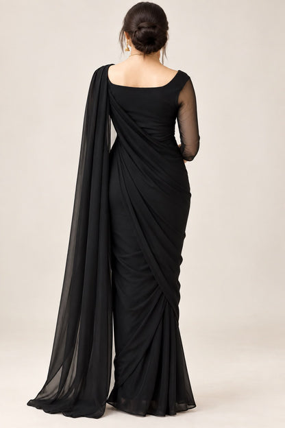 Shab Aara black stitched saree - party wear look