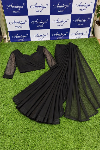 Shab Aara black chiffon saree - wedding guest look