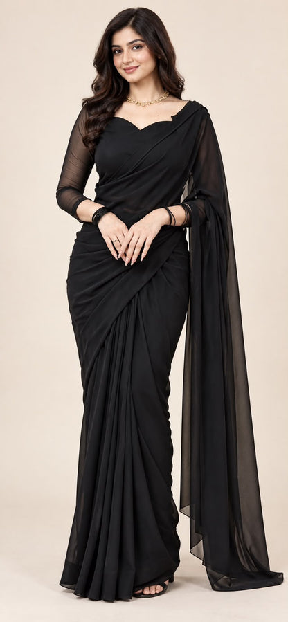 Shab Aara black ready to wear saree - side view