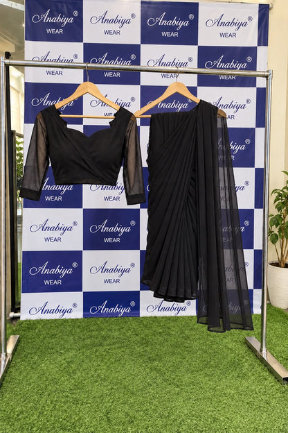 Shab Aara black pure chiffon saree - detail view