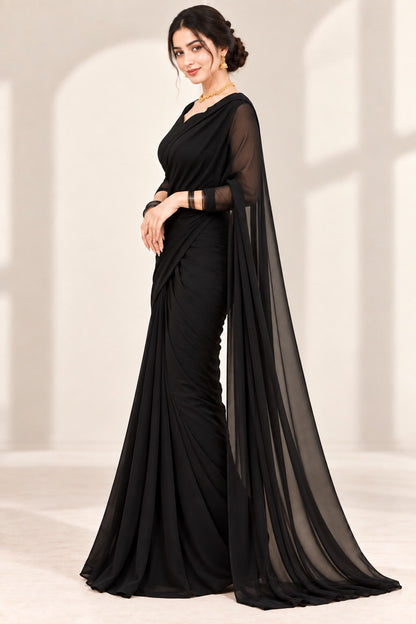Shab Aara black chiffon saree with cutwork blouse by Anabiyawear