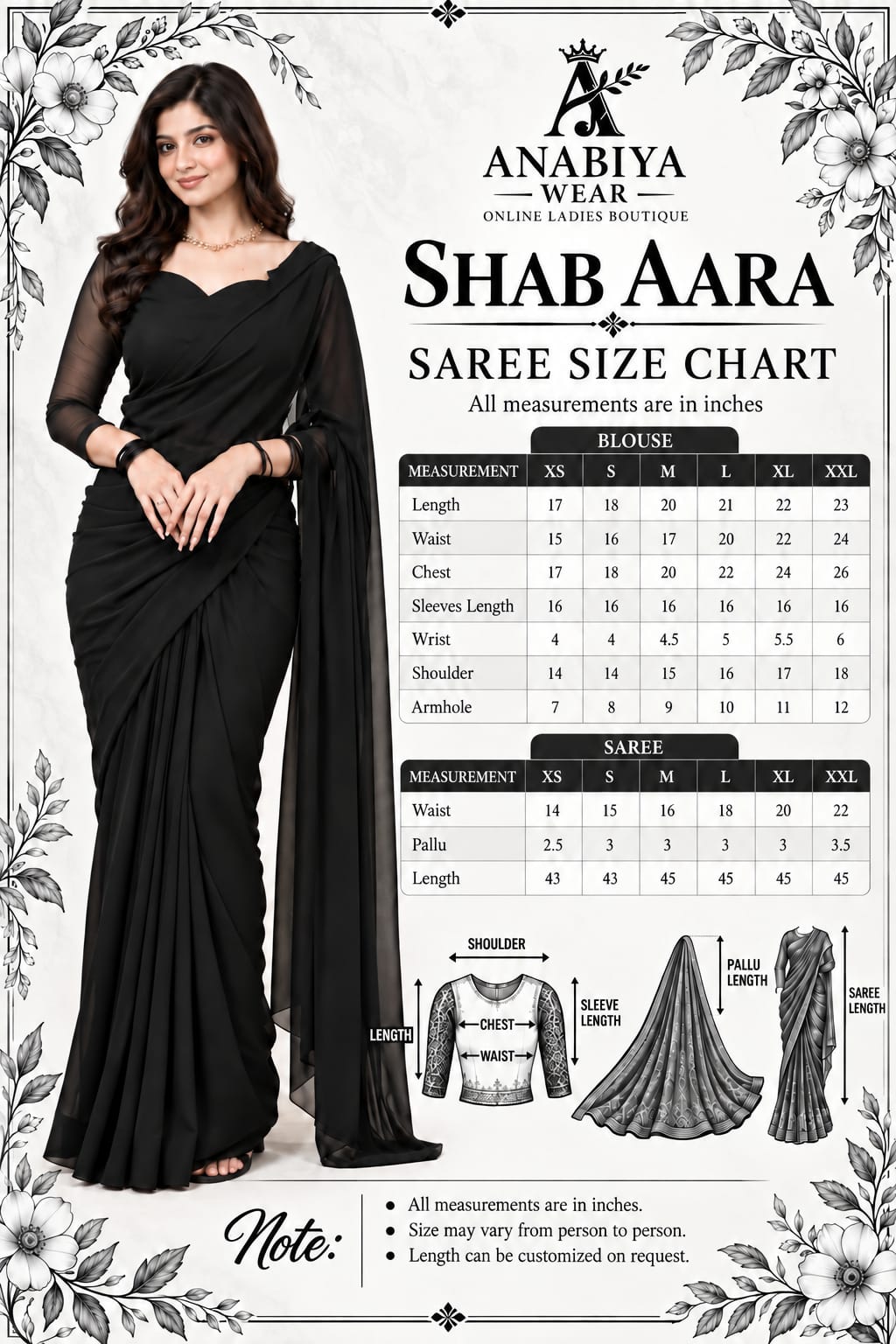 Shab Aara black chiffon saree by Anabiyawear Pakistan