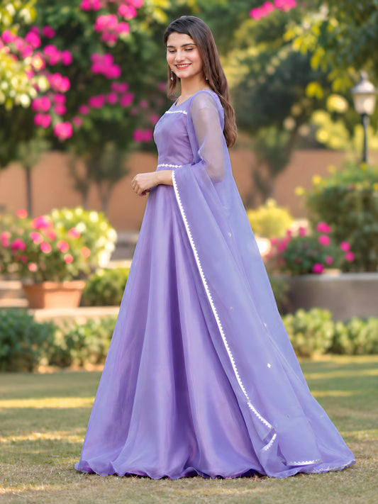 Umbrella Mirror Lavender organza umbrella frock with mirror work dupatta by Anabiyawear